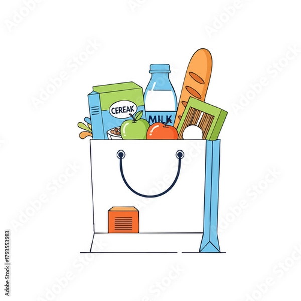 Obraz Grocery bag filled with various food items, ready for purchase and consumption.