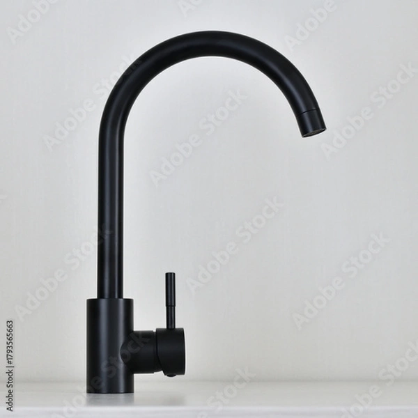 Fototapeta Black single-lever mixer tap on a light background