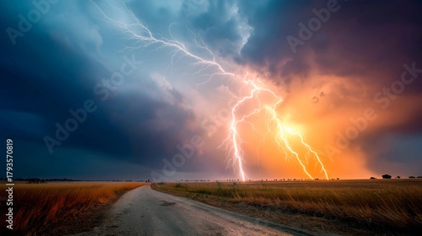 Obraz lightning storm over open field