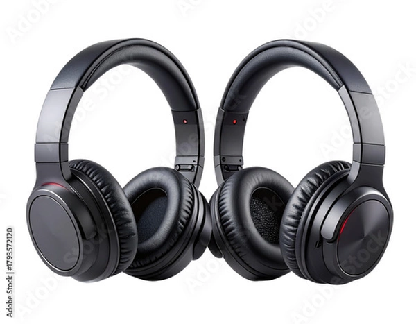 Fototapeta  Black Gaming Wireless Headphones Front View, Modern Audio Gadget Mockup, Isolated on Transparent Background