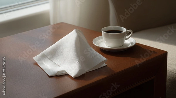 Fototapeta clean white napkin elegantly placed at corner of frame essence of simplicity