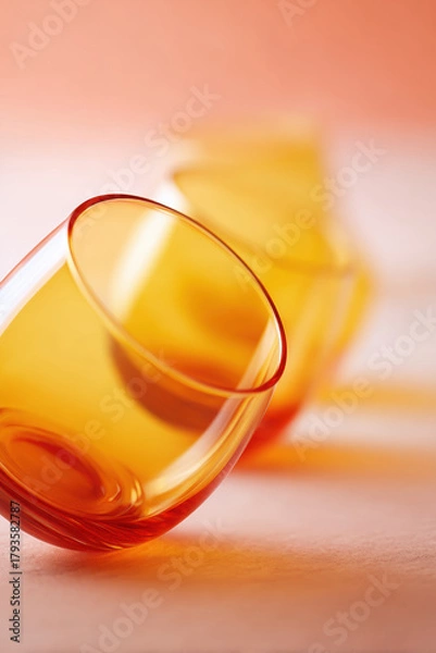 Fototapeta macro shot of glasses resting on shelf casting ultrabright reflections of solar activity