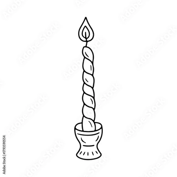 Obraz Hand drawn black line spiral tall candle icon vector illustration. Linear monochrome doodle candlestick