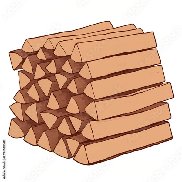 Obraz Neatly Stacked Pile of Firewood Illustration

