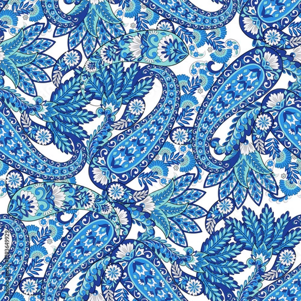 Obraz Turkish Cucumber Paisley. Seamless vector pattern in traditional oriental style with flowers, leaves and fantasy elements. Fabric and wallpaper cover