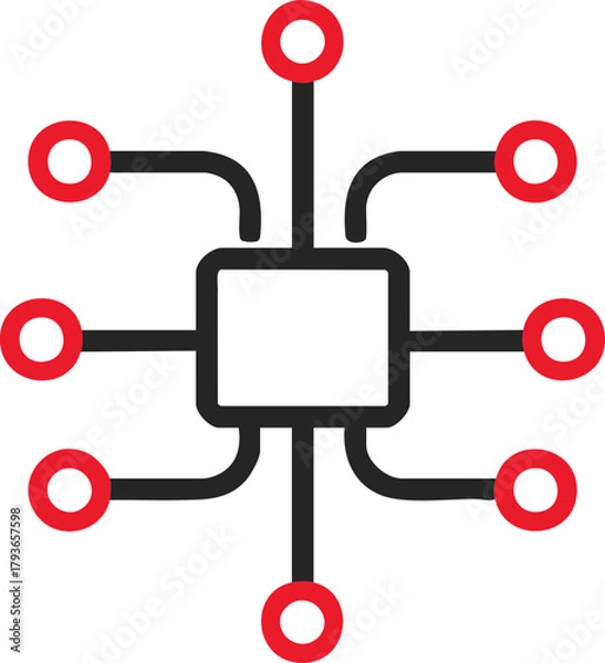 Obraz Central chip hub icon with connected node circle network around square
