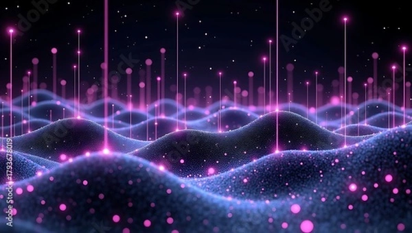 Obraz Abstract digital landscape with glowing pink data connections