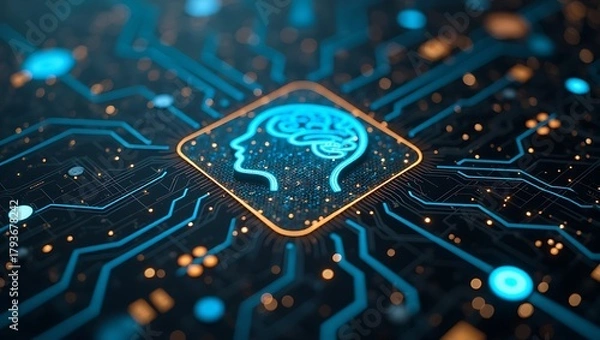 Obraz Artificial intelligence brain concept on glowing circuit board