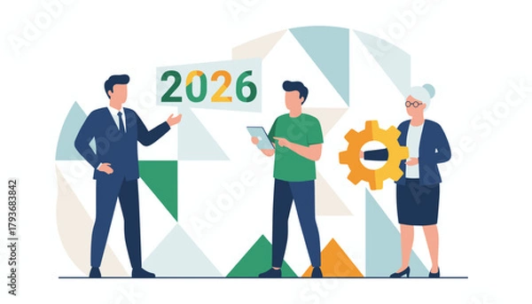 Fototapeta Business team preparing for year 2026 Future planning strategy technology and growth concept