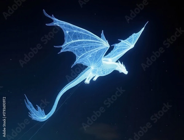 Fototapeta Glowing celestial dragon flying through a starry night
