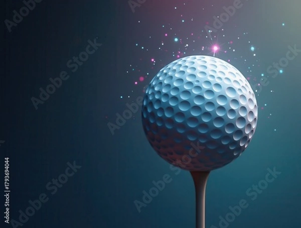 Fototapeta Golf ball sparkling on tee with magic