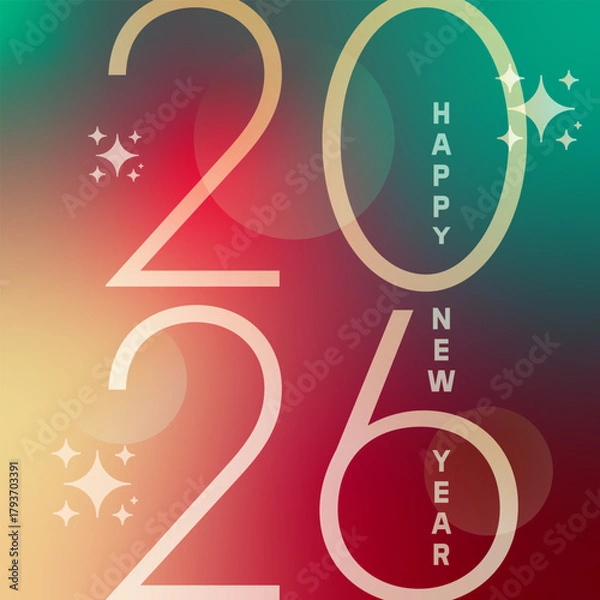 Fototapeta Happy new year 2026. Vector banner template. Greeting card, holiday, background abstract vector illustration for website and social media and marketing