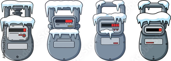 Obraz Frozen gas meters covered in snow during winter season  
