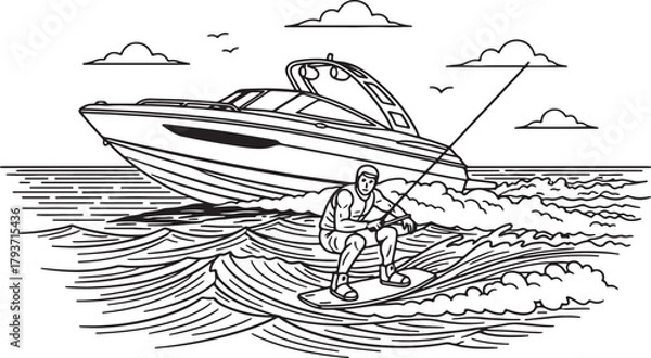 Obraz Man wakeboarding behind a speed boat