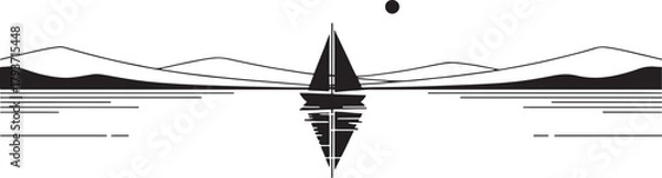 Obraz Minimalist Sailboat Reflection on Water with Mountains