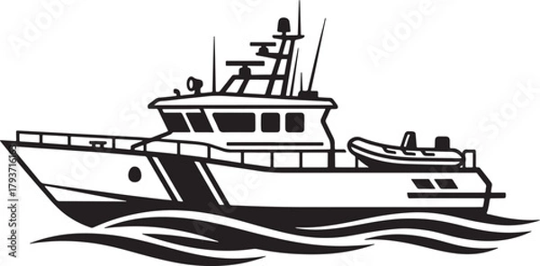 Obraz Stylized Black and White Illustration of a Modern Patrol Boat