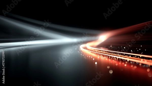 Obraz 黒背景を走る赤と白の抽象的な光の軌跡