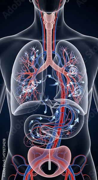 Obraz Ultra-detailed scientific illustration human respiratory system air flow 3D vector