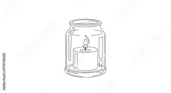 Obraz Outline drawing of a candle inside a glass jar with rectangular cuts