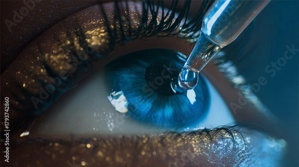 Fototapeta Close-up of Eye with Eye Drop Application