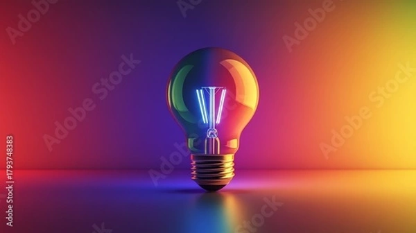 Fototapeta Vibrant Light Bulb with Rainbow Glow