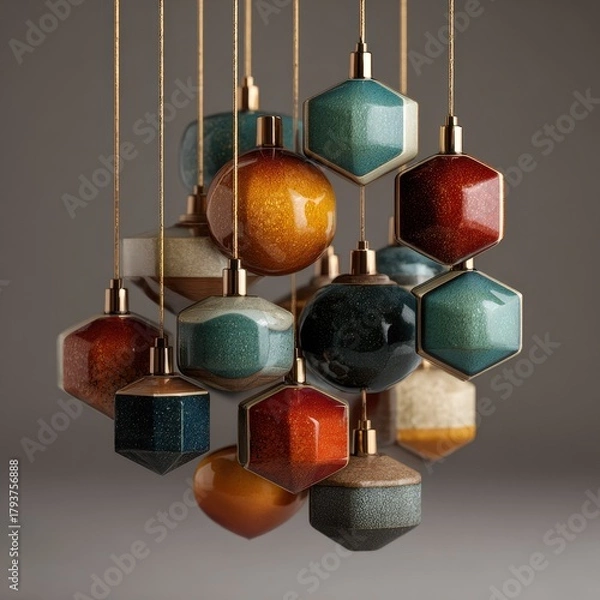 Obraz Colorful Geometric Hanging Ornaments with Glossy Finish