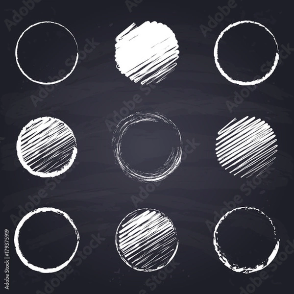 Obraz Chalk drawn round, circle. Geometric figures on chalkboard background.