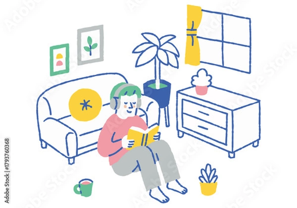 Obraz Men Enjoying Personal Time at Home_Color