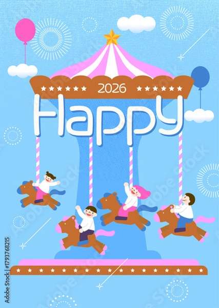 Obraz 2026 회전목마 위에서 즐거워하며 새해를 맞이하는 아이들