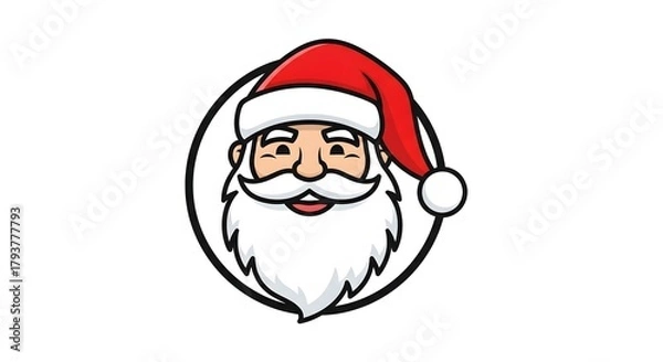 Fototapeta A cartoon illustration of Santa Claus's face with a white beard and red hat.