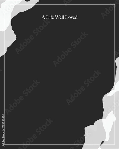 Fototapeta A black watercolor wash with gentle smoky details surrounding an empty space for a photo or message.