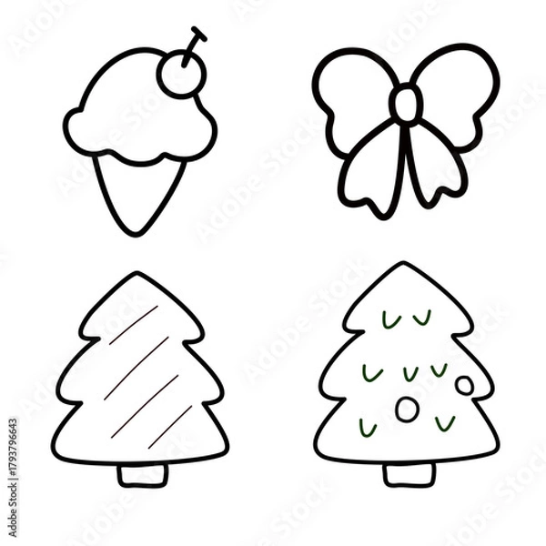 Obraz Christmas vector icon set with cute festive symbols and decorations