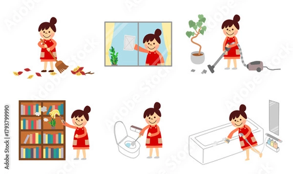 Fototapeta 掃除をする女性のセット