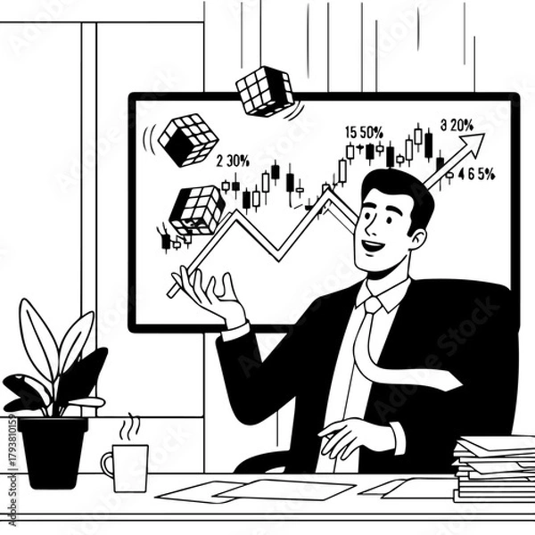 Fototapeta Businessman Analyzing Stock Market Data on Screen.