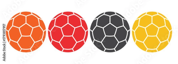 Obraz Handball sport vector set including dynamic player actions, game equipment, ball icons