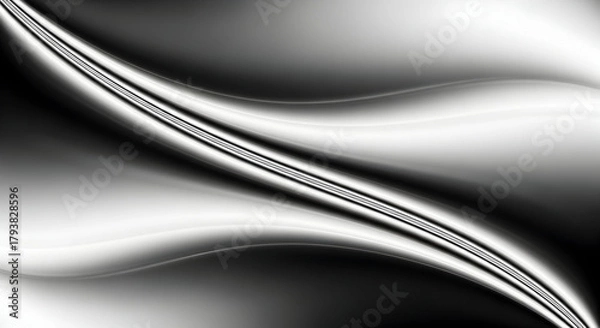 Obraz Sleek Abstract Chrome Background Modern Black White Gradient Wave Pattern