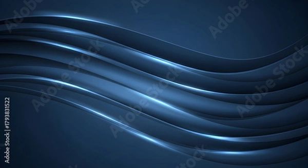 Obraz Dark Blue Abstract Glowing Wavy Lines Background Technology Corporate Design