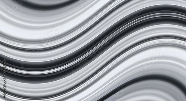 Obraz Abstract silver liquid metal waves flowing grayscale background illustration