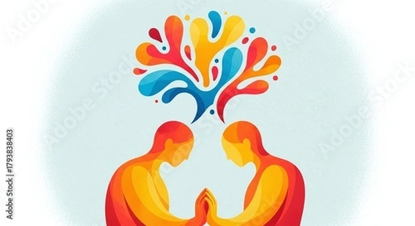 Fototapeta Vibrant graphic depicting individuals sharing thoughts, fostering collaborative idea exchange and communication