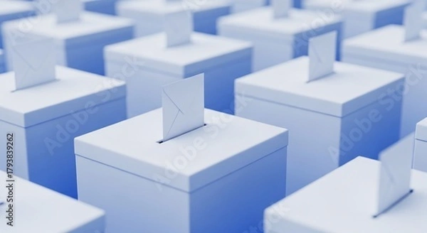 Fototapeta Secure ballot boxes with multiple votes cast, symbolizing election integrity and democratic processes