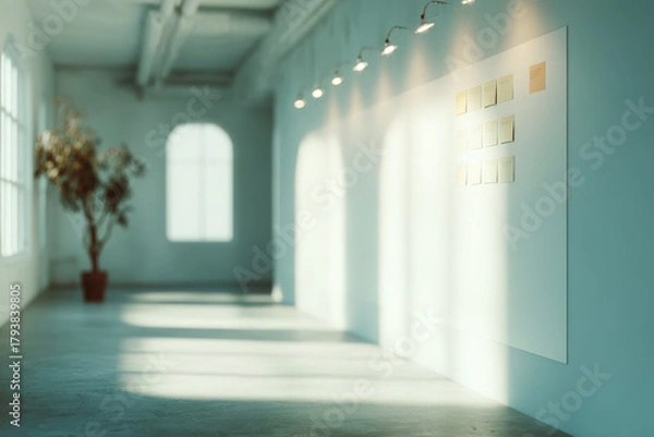 Fototapeta business plan placed on clean surface showcasing ar interface displaying blurred white text bars