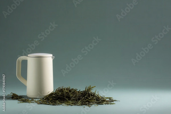 Fototapeta sleek electric kettle with digital thermometer displaying optimal tea brewing temperature