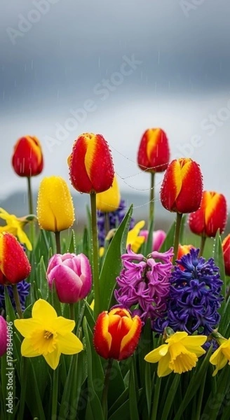 Fototapeta Vibrant Spring Flowers - A Colorful Display of Tulips and Daffodils.
