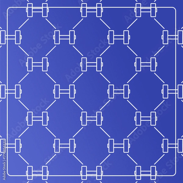 Obraz Seamless pattern on a blue background with barbell icons. Line design for posters, social media, and banner templates.
