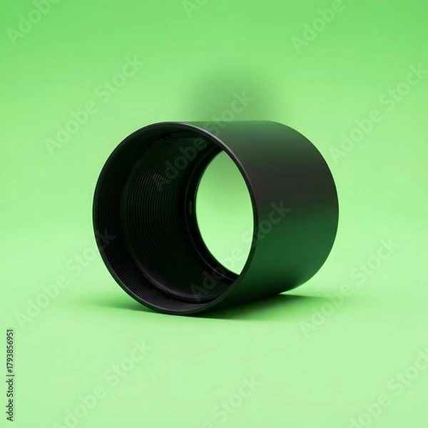 Obraz A black camera lens filter with a sleek design placed on a vibrant green background, showcasing its smooth surface and circular shape for photography enhancement