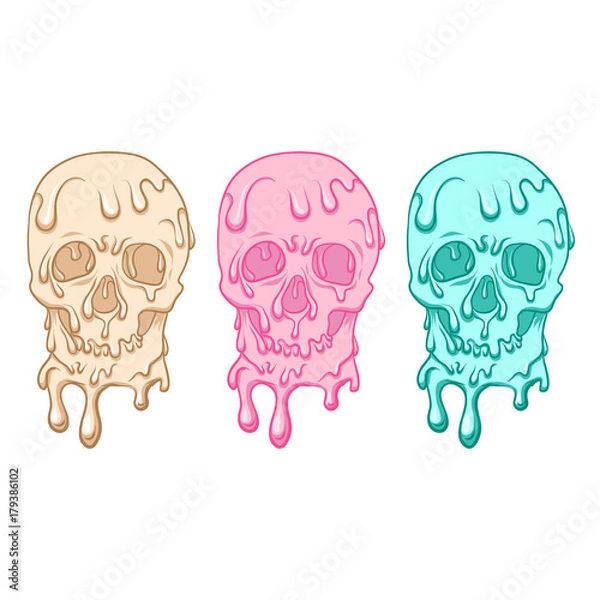 Fototapeta Melting skull. Three colors. Cute.