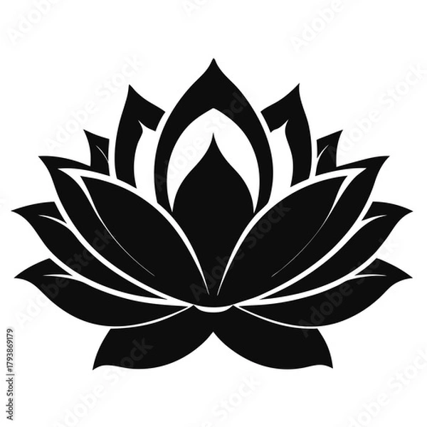 Fototapeta A stylized black lotus flower silhouette, isolated on a, symbolizing purity, enlightenment, and rebirth in eastern cultures, perfect for meditation and wellness themes