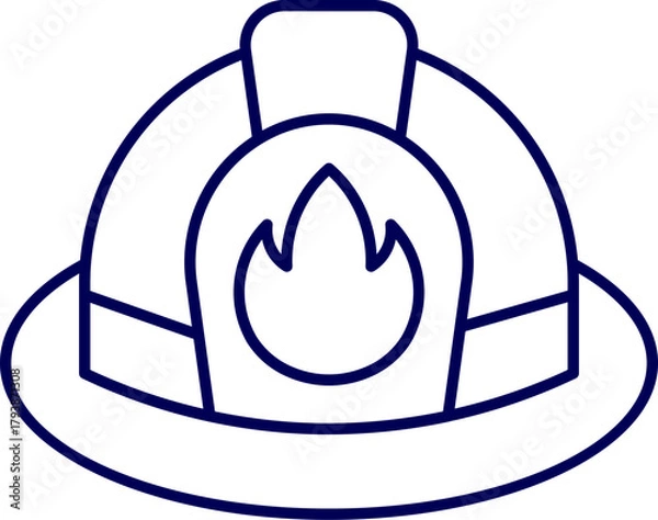 Fototapeta Firefighter cap outline. Line art vector of Firefighter Helmet. Fireman hat icon representing firefighter helmet used for emergency safety and fire rescue on transparent background