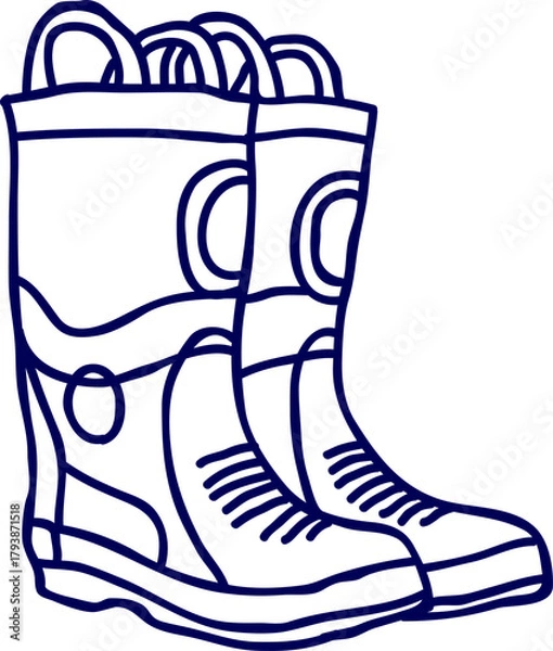 Fototapeta Rubber boots outline. Line art vector of a Fireman boots. Firefighter safety shoes icon. Fireproof  boots with high thermal collar. Firefighter Boots Icon – Flat Design Protective Gear