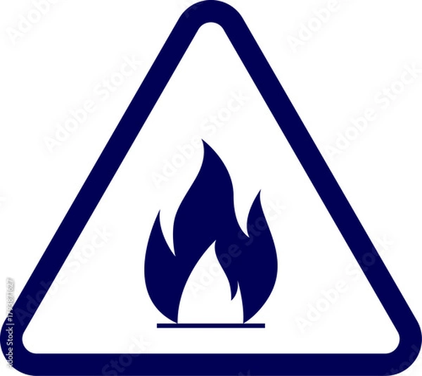 Fototapeta fire sign on a white background. Flammable Hazard Sign silhouette vector. A yellow flammable warning sign with black triangle and flame symbol. 